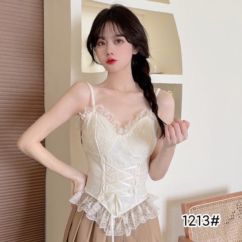 프렌치 스타일 V넥 패셔너블한 뷔스티에, 아름다운 등 디자인, 순수하고 섹시한 레이스 백 스트랩 1213 뷔스티에, 여성용 일체형 가슴 패드