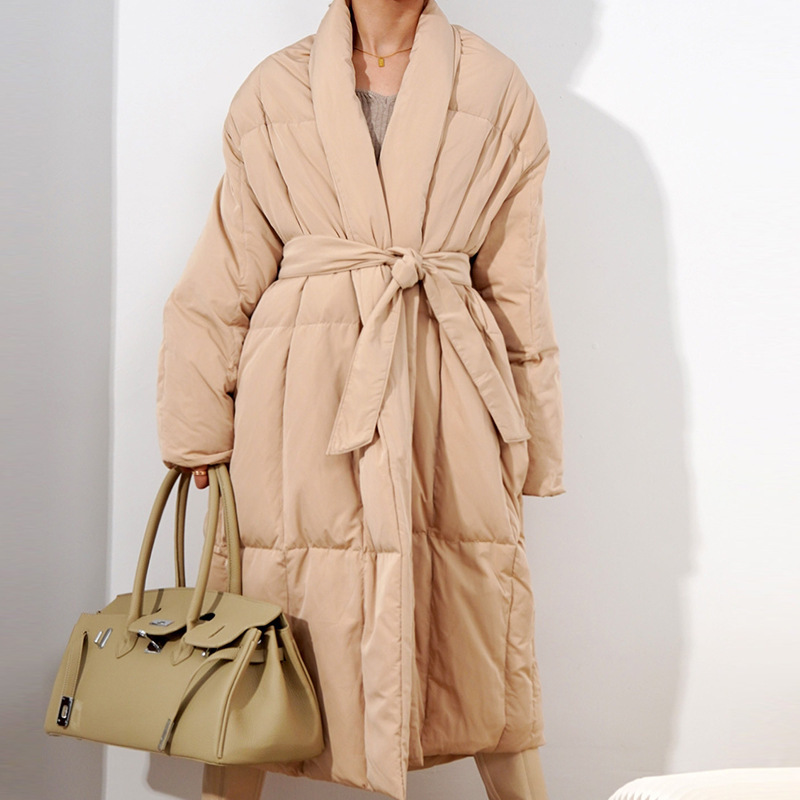 Foreign Trade Thickened Minimalist Down Jacket Women's Fashion Warm Knee-length Loose White Duck Down Jacket European and American Style Cape Style Foreign Trade Thickened Minimalist Down Jacket Women's Fashion Warm Knee-length Loose White Duck Down Jacket European and American Style Cape Style