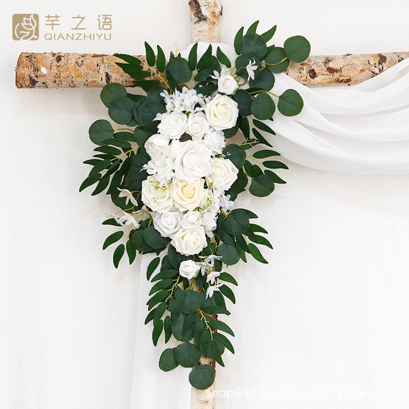 亞馬遜熱銷仿真花絹花門楣花拱門花婚禮慶典禮儀背景裝飾白色玫瑰