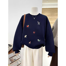 卡通刺绣小狗秋冬新款保暖加绒韩系设计感时尚长袖套头卫衣女圆领