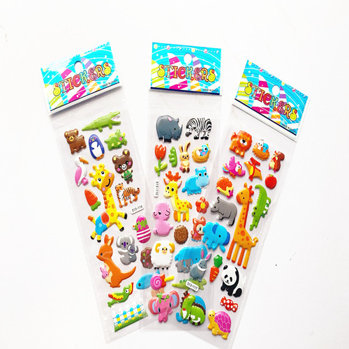 New hydraulic concave and convex animal series stickers cute dress-changing three-dimensional cartoon foam paste boy and girl reward stickers