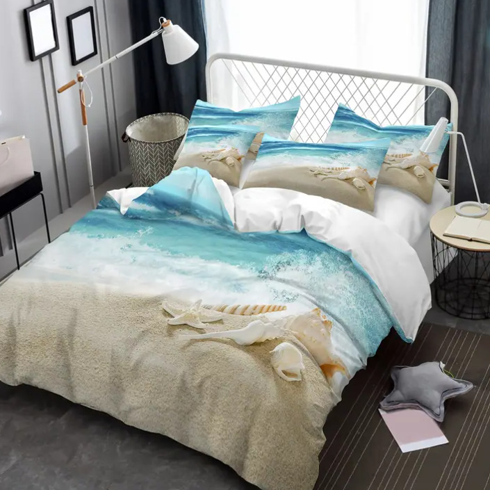 TEMU / JIT comercio exterior transfronterizo playa mar vista alta definición impresión digital colcha suave kit fuente fabricante textil doméstico
