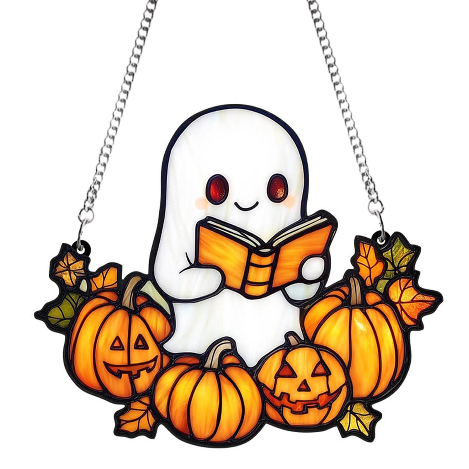 Nuevos productos transfronterizos Halloween lindo fantasma Sun Catcher pequeño fantasma 2D plano acrílico ambiente festivo adornos