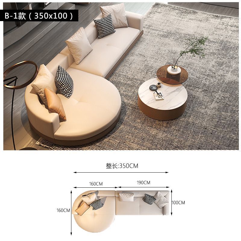 Sala de estar de lujo ligero gran piso plano estilo italiano minimalista sofá de cuero Connery diseñador de villa arco sofá de forma especial image 7
