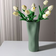 绿色高颜值陶瓷花瓶客厅家居水培插花瓶褶皱个性花瓶软装装饰摆件