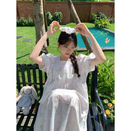 2026 夏季韩系小猫印花家居服睡裙带发圈