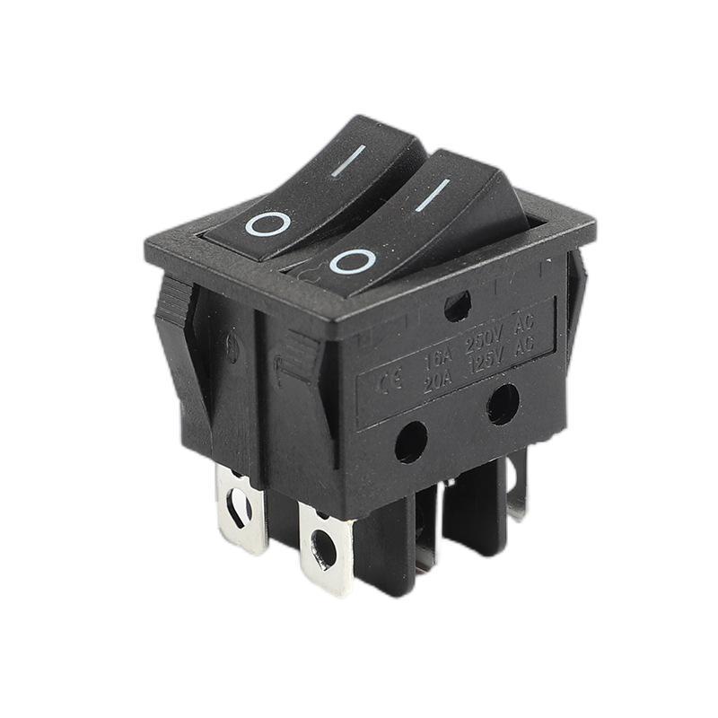 供应船型开关KCD3双联 六脚 两档 黑色双翘板电源翘板开关