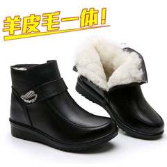 新款秋冬中老年媽媽羊毛棉鞋軟底防滑牛皮女鞋加絨加厚女士短靴