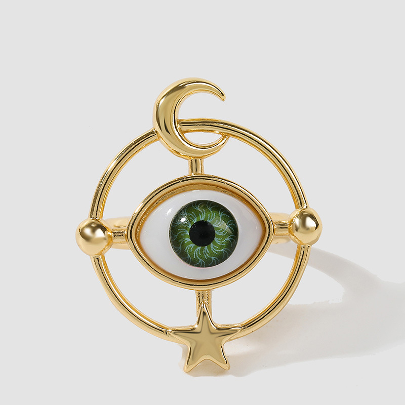 Trendy exquisite gold copper stars moon eye simple ring jewelry
