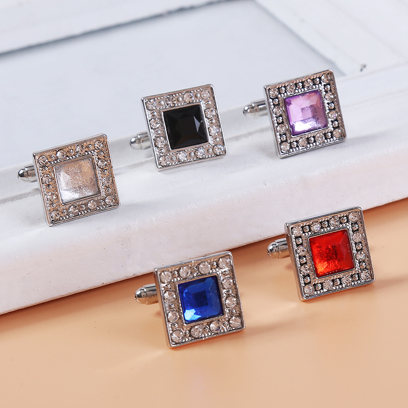 Diamond Square Shirt Cufflinks For Men's Suits And Formal Wear_voghion.com