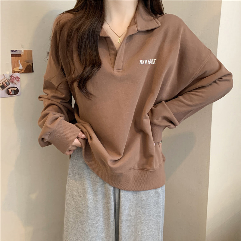 Estilo americano retro POLO collar suéter de manga larga para mujer primavera y otoño Delgado 2022 Nuevo estilo coreano suelto abrigo superior a juego image 4
