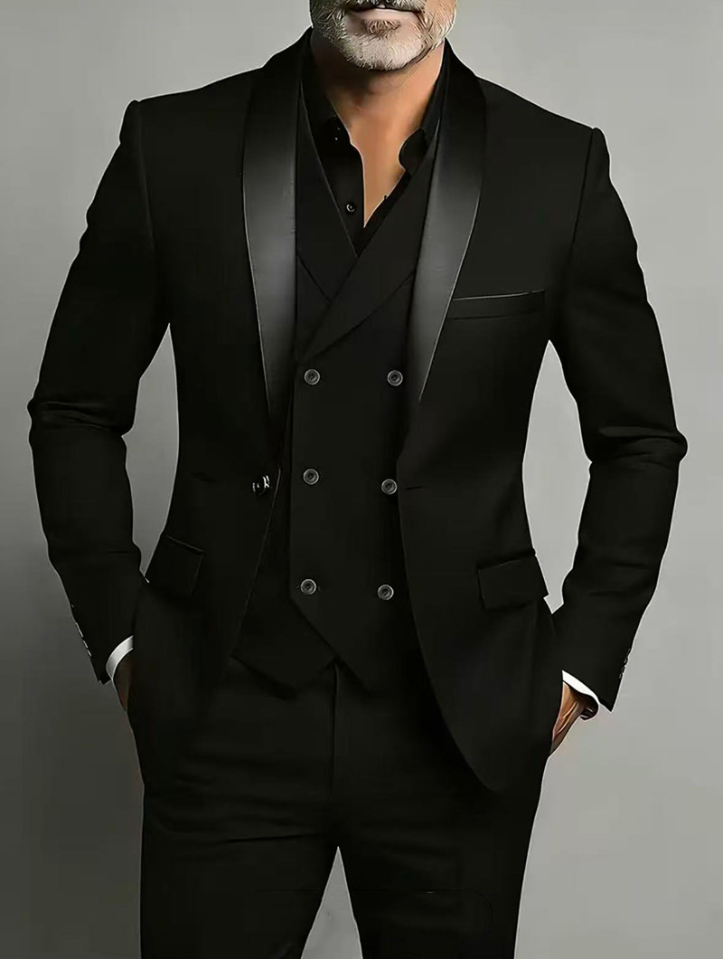 Men's Slim Fit Three Piece Suit Shawl Collar Formal Wedding Suit_voghion.com