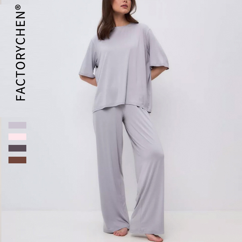 женская пижама Cross-border Solid Color Comfortable Short-sleeved Trousers plus size Home Clothes for Women женская пижама Cross-border Solid Color Comfortable Short-sleeved Trousers plus size Home Clothes for Women
