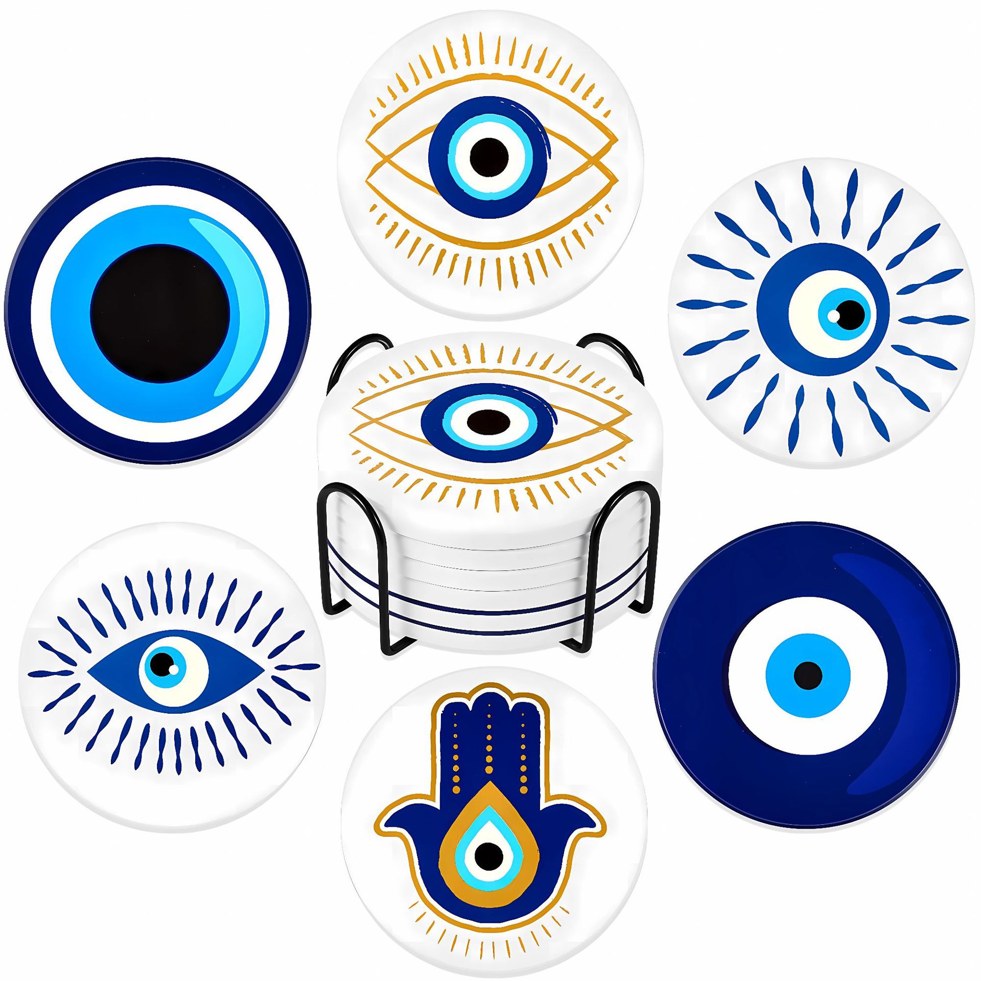 Cross-border Hot Devil's Eye 6 pce Coaster Mug Heat Insulated Non-slip Holiday Home Cafe Decorative Mat