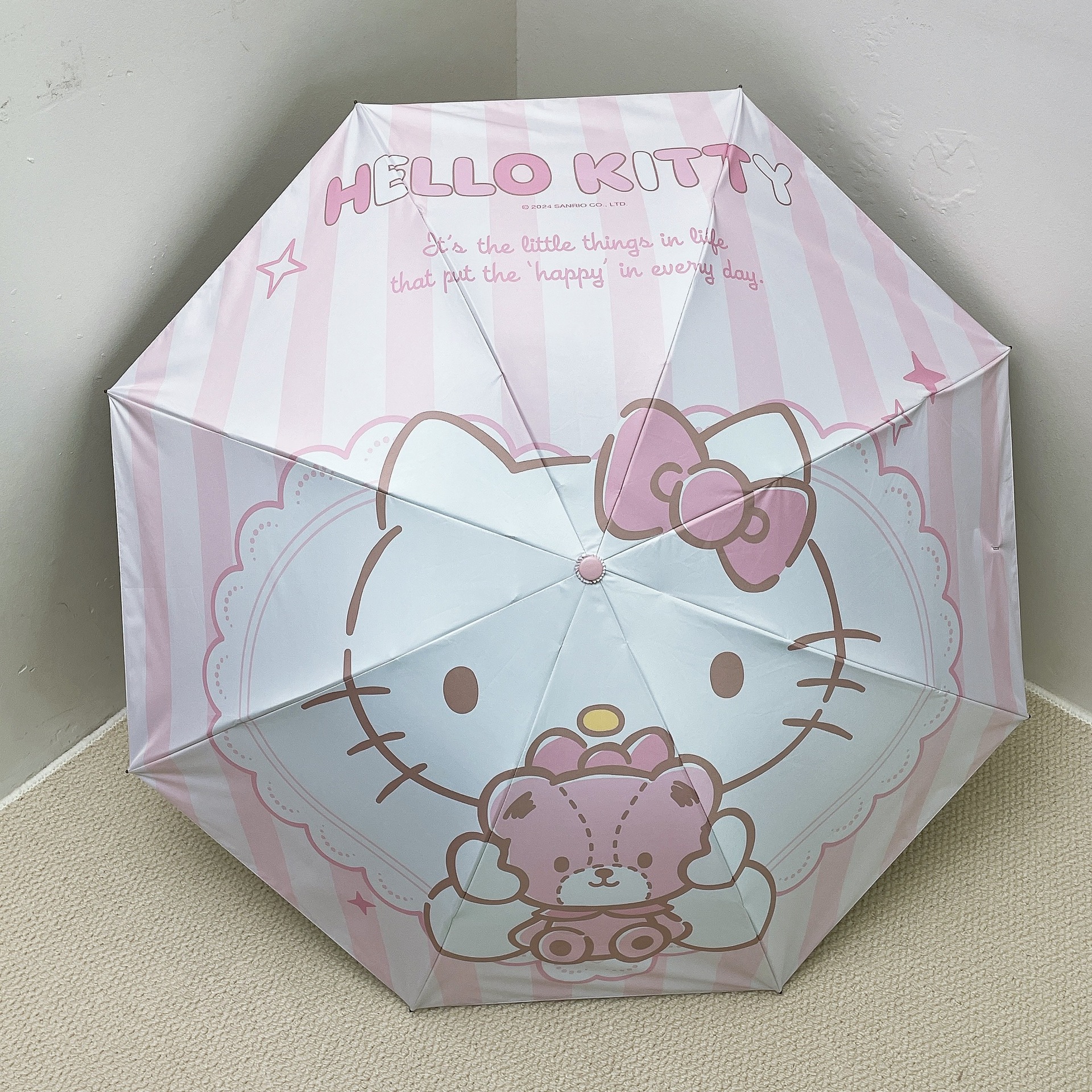 Cute dibujo animado Kitty Pattern Sanrio autorizado paraguas de vinilo anti-plegado anti-UV manual de tres plegados