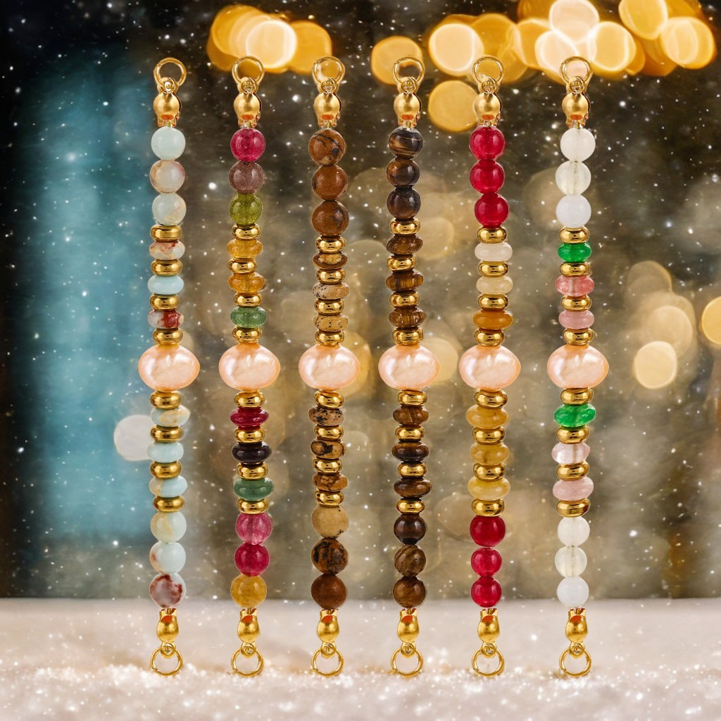 Perlas de piedra natural con cuentas de bricolaje de acero inoxidable, joyería al por mayor de color retro de nicho europeo y americano, colgante de doble orificio