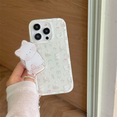 薄荷綠可愛貓咪支架適用iphone15Promax蘋果13/14手機殼11/12雙層