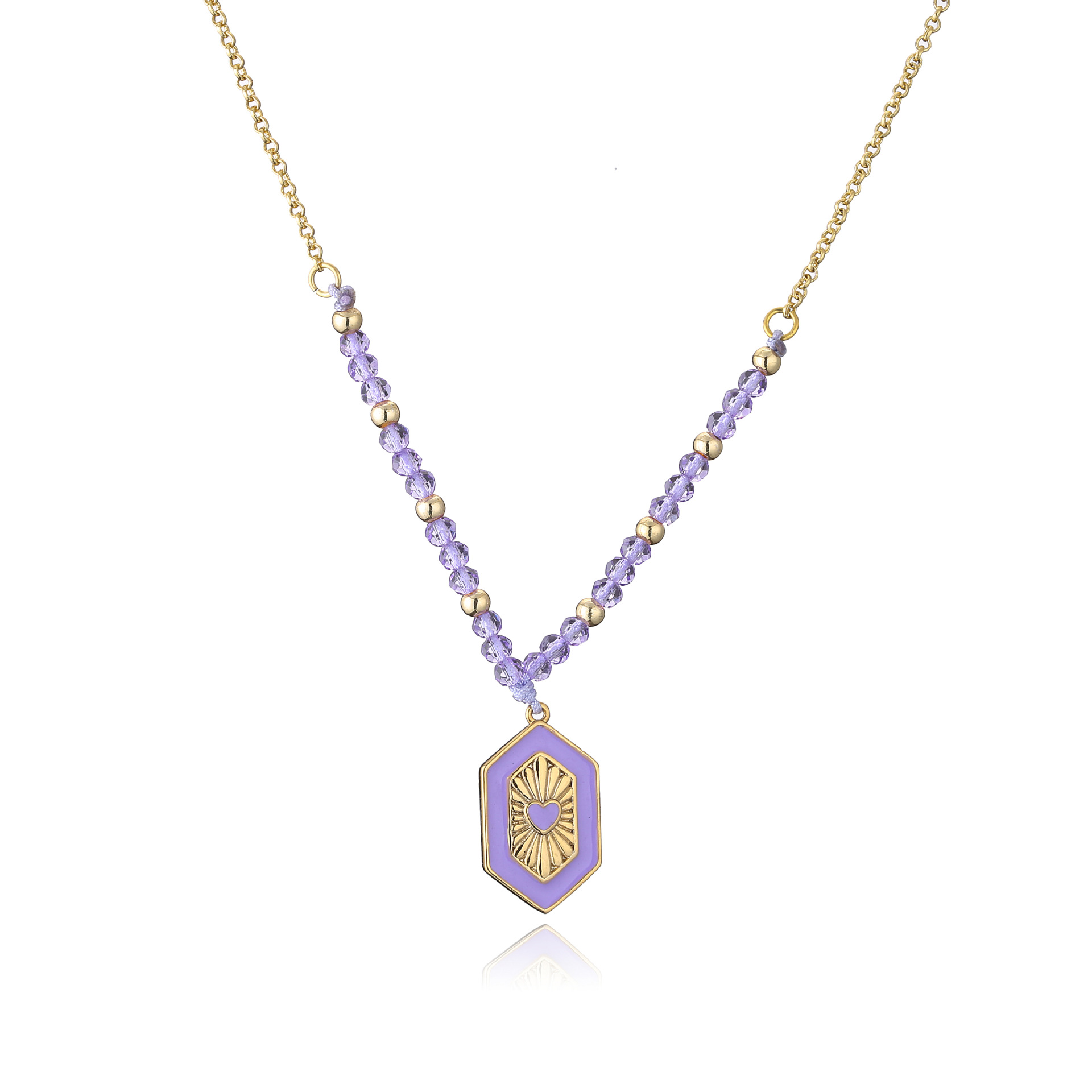 Hexagon Color Drop Nectarine Heart Beads Copper Necklace Wholesale Nihaojewelry