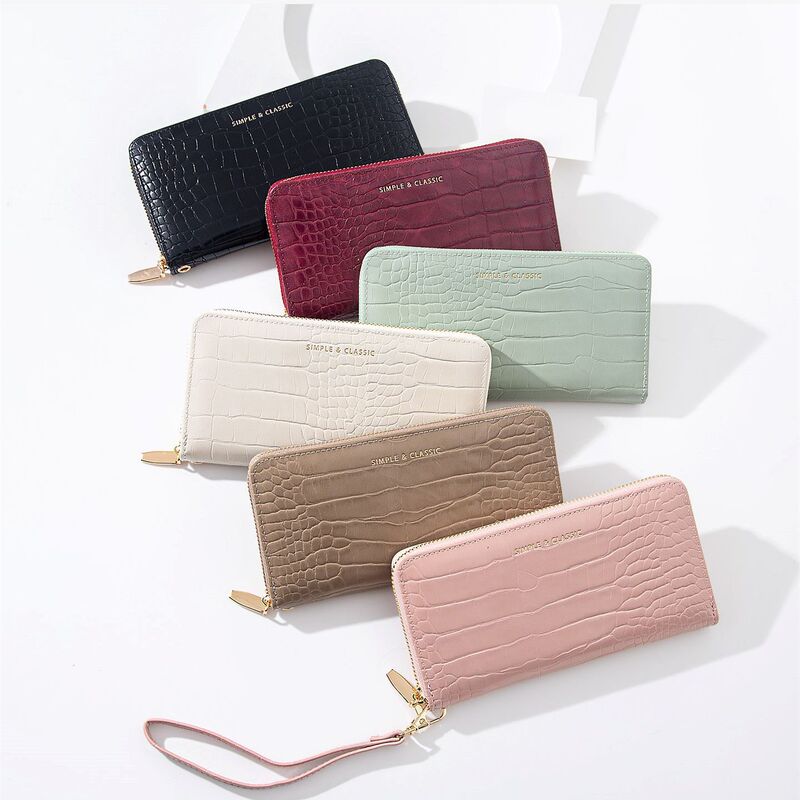 Special Offer Korean Style New Women's Simple Solid Color Cross-Border Multifunctional Large Capacity Stone Pattern Zipper Long Wallet for Women