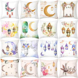 跨境亚马逊金色月亮桃皮绒抱枕套家居印花客厅沙发靠枕靠垫套