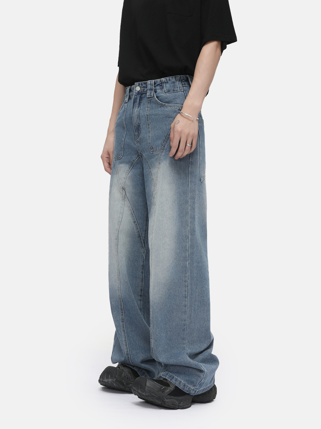 MTLCLOTHES Ropa de hombre | Gaojie Heavy Industry estructura tridimensional blanco, pierna ancha, recto, todo fósforo, jeans lavados de moda