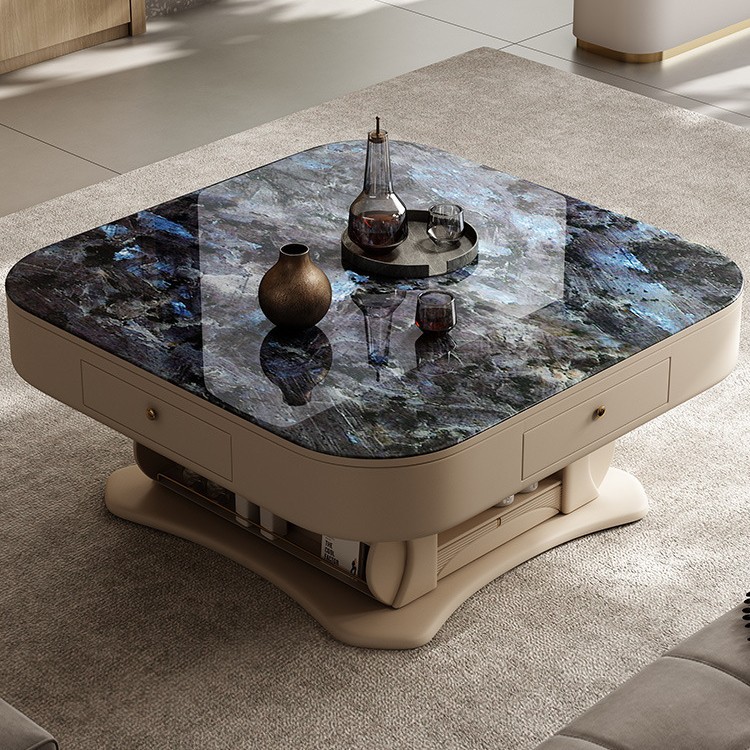 Mesa de centro, mesa de mahjong, máquina de comedor, mesa de comedor, placa de roca elevadora de doble uso, apartamento pequeño para el hogar, moderno y simple de alta gama, nuevo