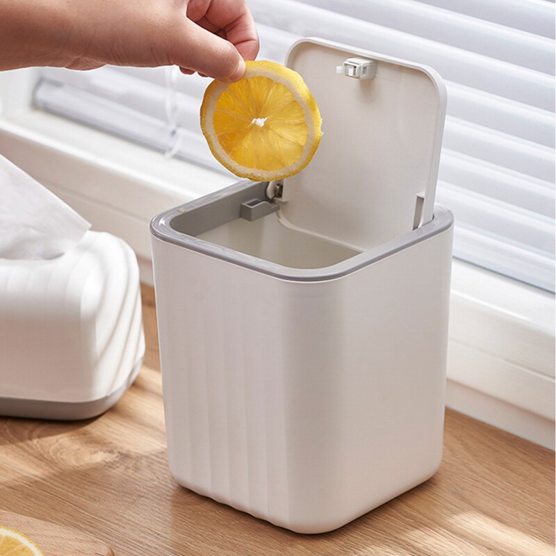 Desktop Mini Trash Can Plastic with Lid Creative Bathroom Wash Vanity Press-Type Trash Can