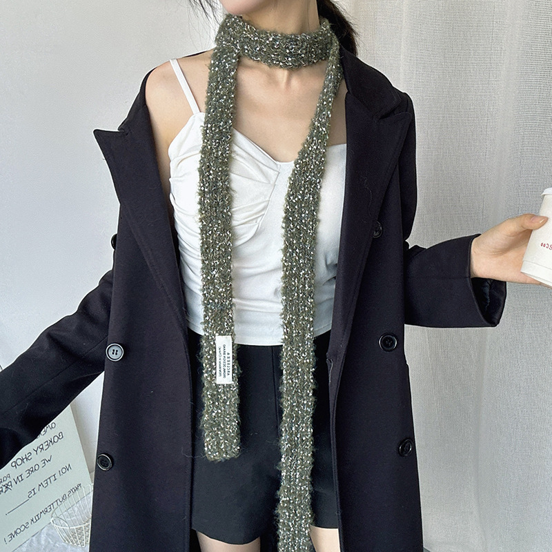 Y2K Series ~ Spice Girls Japanese Neck Protection Thin Narrow Long Scarf Women's Thin Joker Small Neck Knitted Advanced Scarf