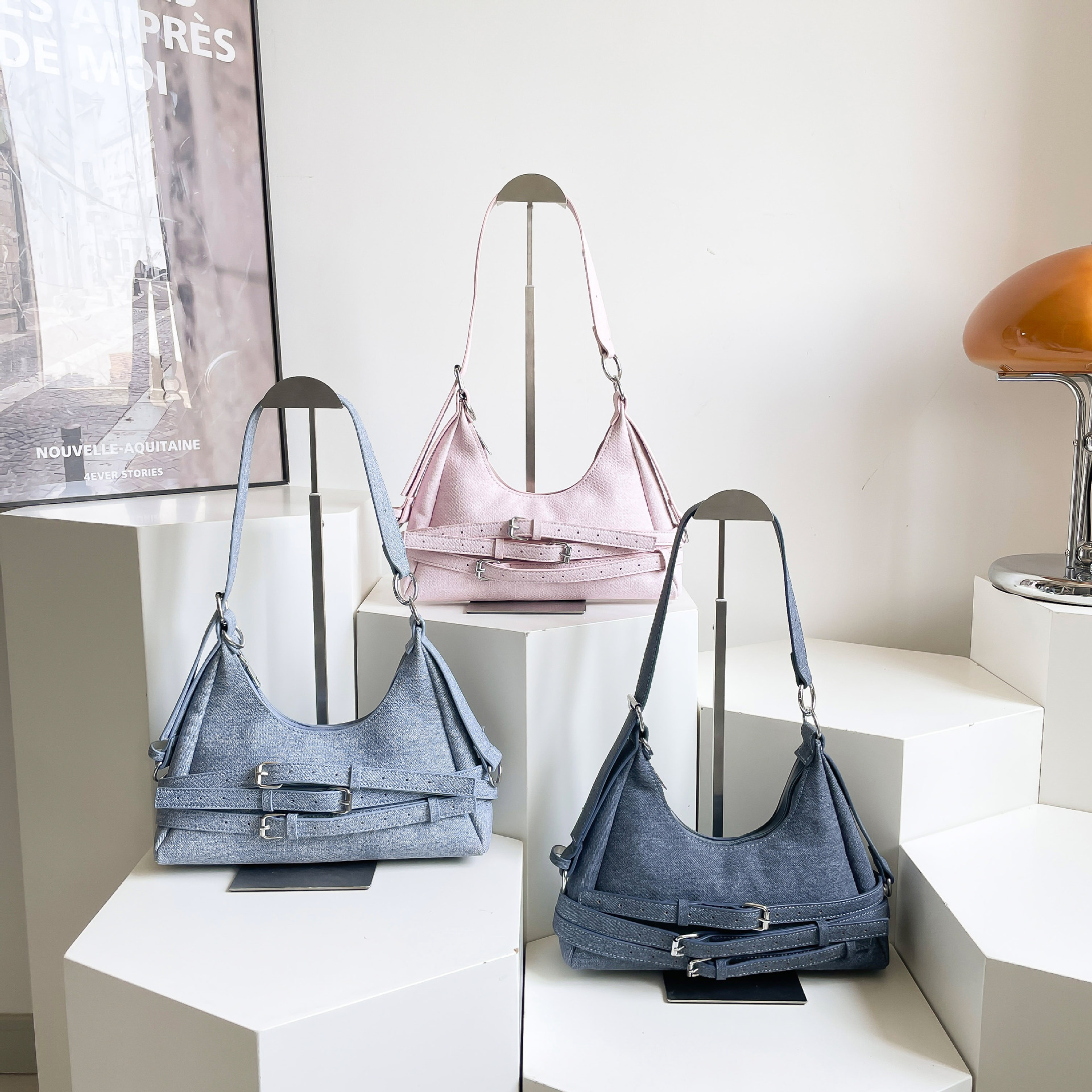 Vintage schoudertas van denim voor dames grote capaciteit_voghion.com
