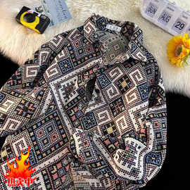 秋季新款色提花翻领衬衫男民族风大码夹克外套秋季新款