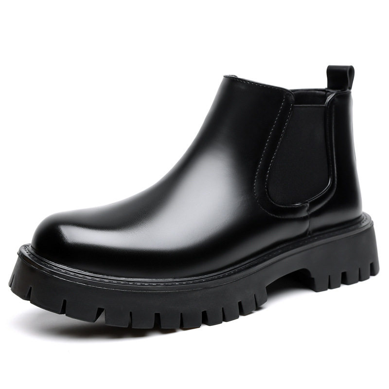 Giày bốt Martin nam cổ cao da lì, kiểu Chelsea, đế thấp 1–3 cm — Da nâu, Da đen
