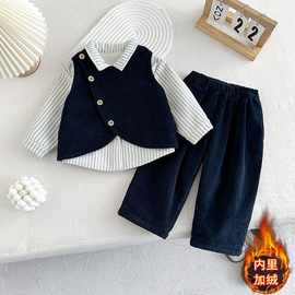 中小男童秋新款韩版休闲时尚潮酷帅气洋气条纹绅士儿童马甲套装