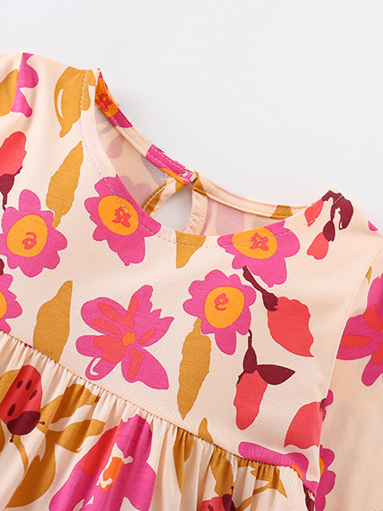 Vestido de niña malwee transfronterizo Otoño Cuello redondo Manga larga Falda infantil europea y americana con estampado de estilo occidental para niños