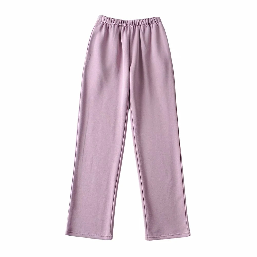 elastic waist solid color sports trousers NSHS29376