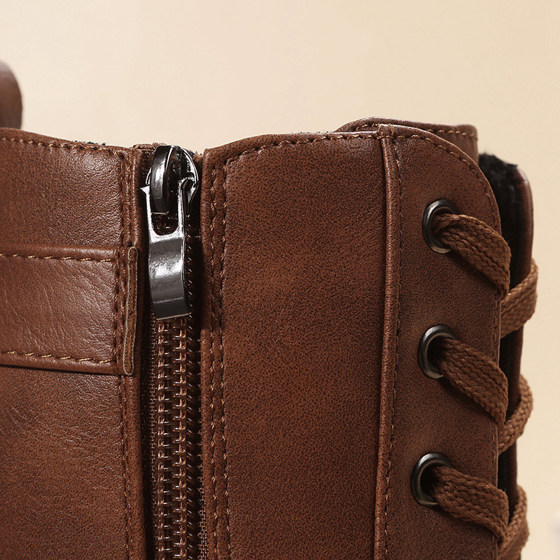 Booties with side zippers chunky heels plus size women's boots_voghion.com