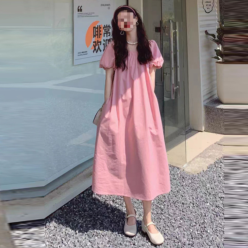 妊婦服のワンピースの夏の新型の太ったmmの気質の方の襟の中の長いタイプのゆったりしているカジュアルな妊婦のスカートの泡の袖のスカート|undefined