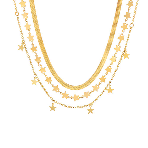 European and American cross-border ornaments, niche spicy girl feng shui crystal star-shaped clavicle choker necklace, simple snake bone chain necklace 
