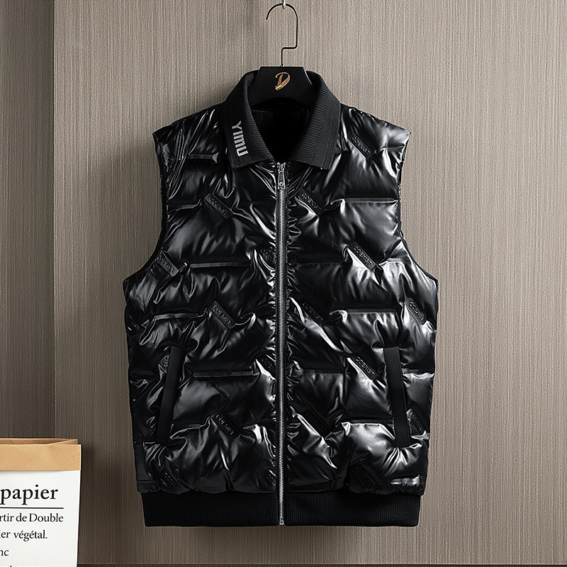 Amazon Men's Down Vest Autumn and Winter Lapel Vest Waistcoat Men's Jacket Light and Light Shiny Men's Vest