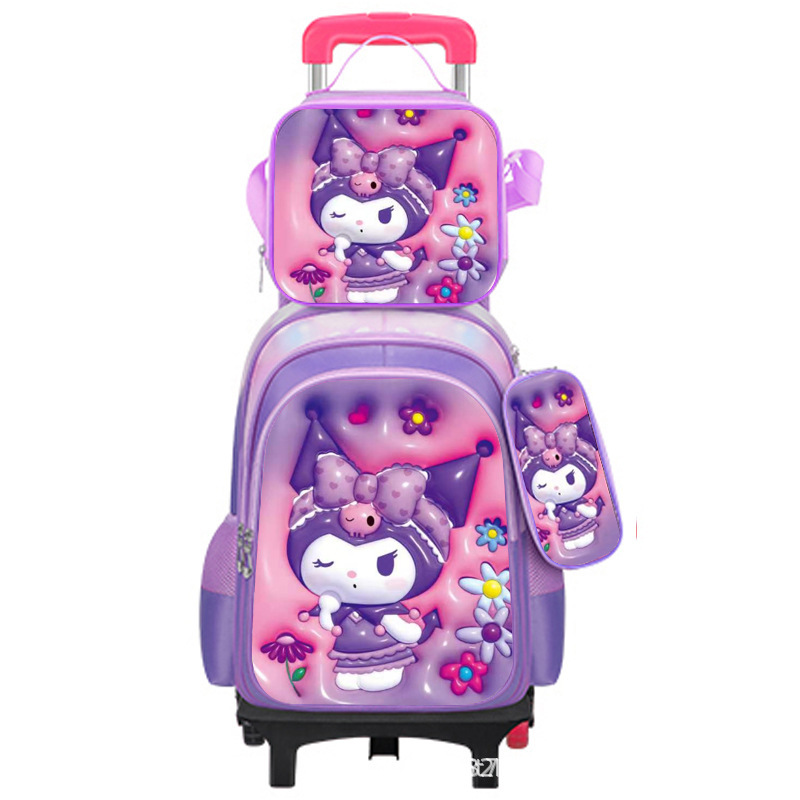 Nuevo bolso escolar impermeable de cuero brillante expandido para niños transfronterizos, carrito, bolso escolar de tres piezas para estudiantes, mochila de dibujos animados