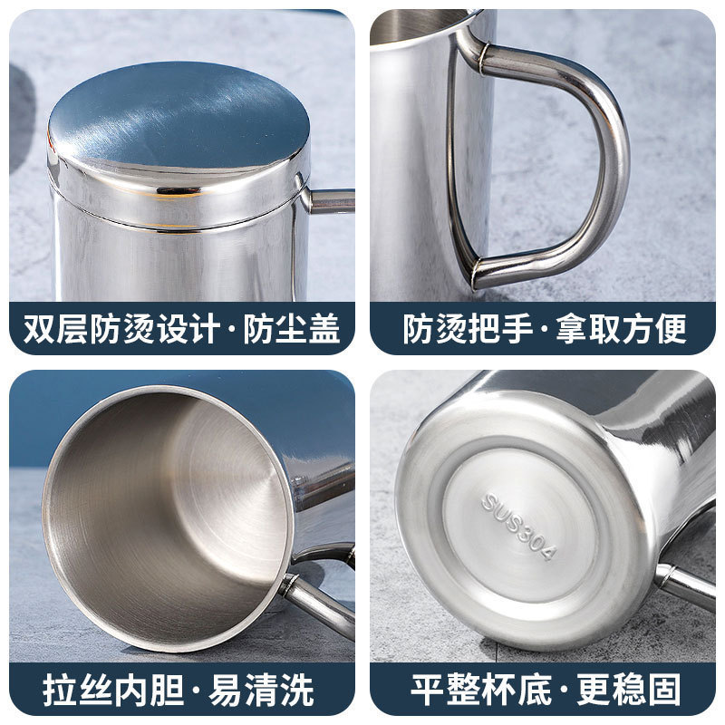 316双层马克杯带把手304不锈钢水杯幼儿园带盖儿童杯子可印logo|undefined