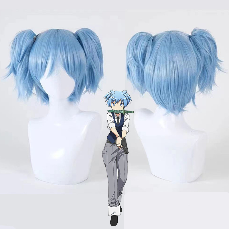 Assassination classroom Chaotian Oshima COS wig light blue short hair tiger clip double ponytail detachable style cosplay