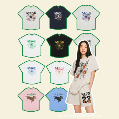 韓国Mardi半袖女夏小デイジーソーセージ犬花卉プリント上着金高銀同型tシャツ半袖潮