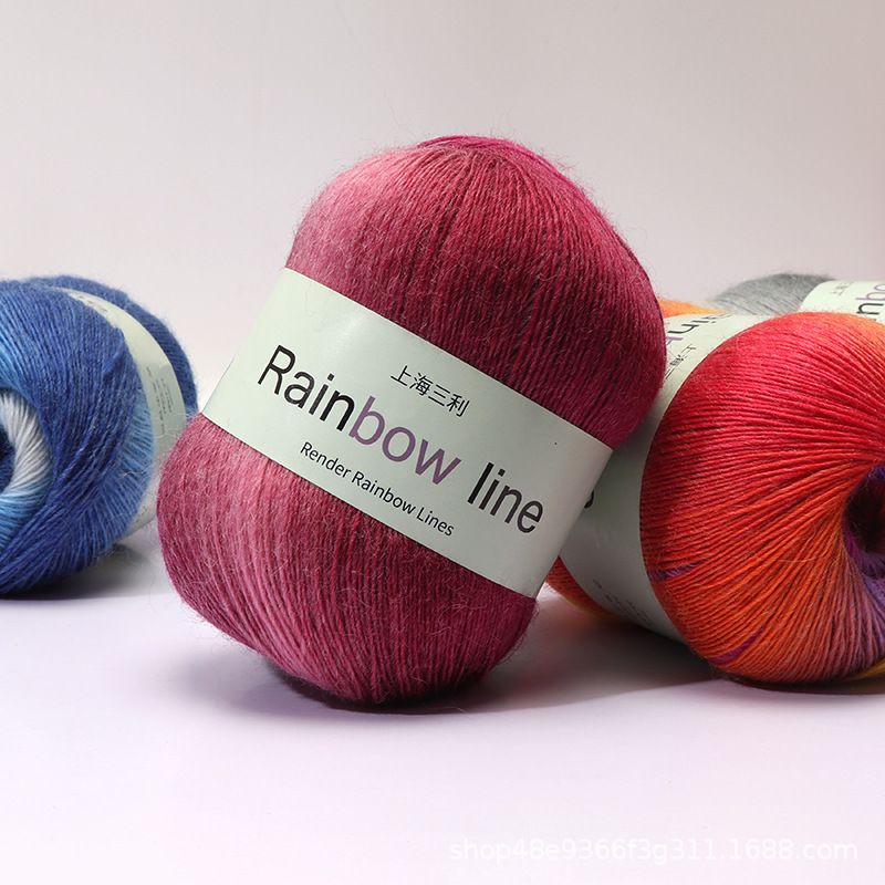 段染彩虹羊毛线 花色渐变中粗羊毛线手工编织帽子围巾线团