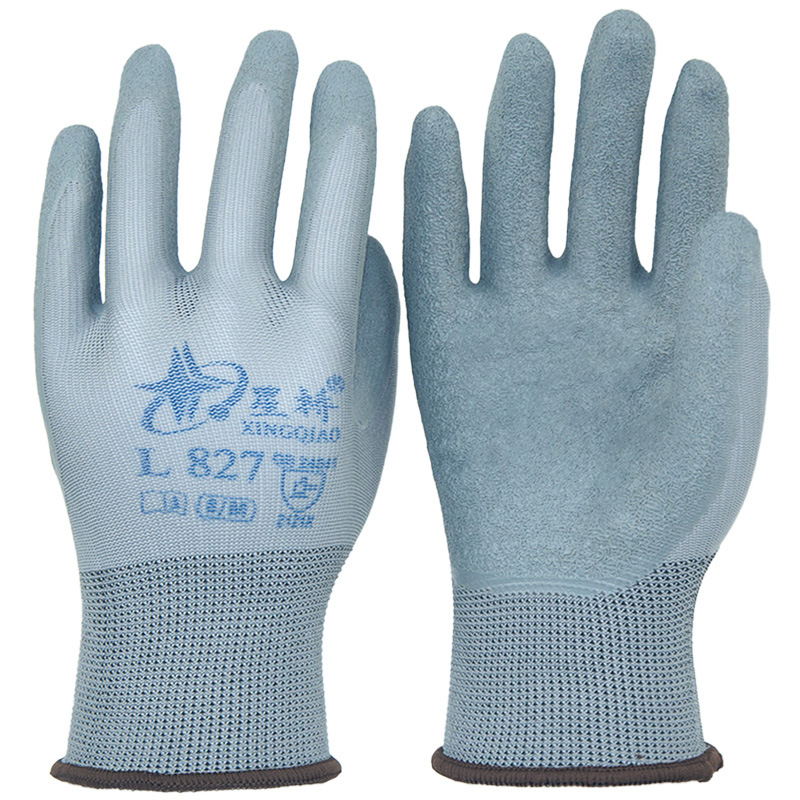 Xingyu Xingqiao L827 emulsionado estriado sitio de construcción anti-deslizante anti-deslizante anti-transpiración guantes de protección laboral