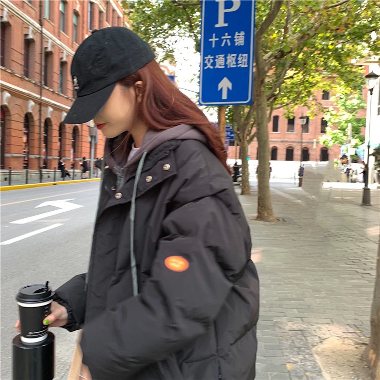 2025 nueva ropa de algodón de pluma de invierno de mujeres estudiantes falsos dos piezas de ropa de pan con capuz suelta chaqueta de algodón abrigo grueso image 5