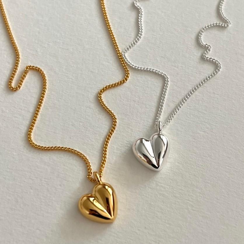 Heart Shape Pattern 925 Sterling Silver Wheat Chain Plating Heart Shape Pendant Necklace