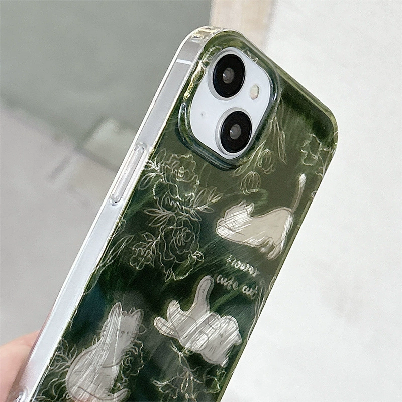 Чехол для телефона (Huawei) перо IMD зелёный кот, двусторонний IMD, один корпус или +цепочка, совместим с iPhone и Huawei