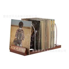 カスタマイズされたビニールレコード CD ディスプレイラック木製デスクトップアイアンとビニールレコード雑誌ブック収納ラック