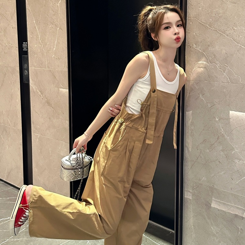 Aiyixuan カジュアルオーバーオール女性の夏の新しいルーズ痩身ウエスト多用途ワイドレッグジャンプスーツ|undefined