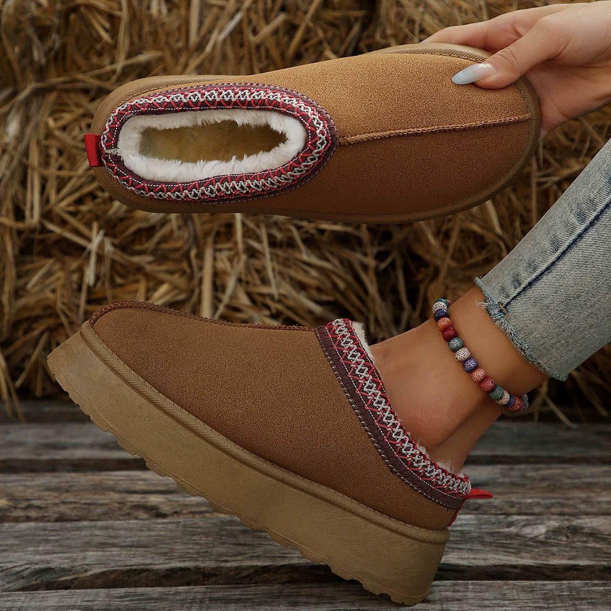Winter boots, keep warm heel sticker platform, slippers, 2023